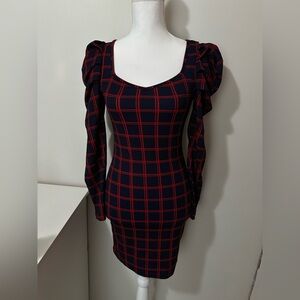 Red & blue long sleeve dress